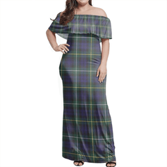 Campbell Argyll Modern Tartan Off Shoulder Long Dress