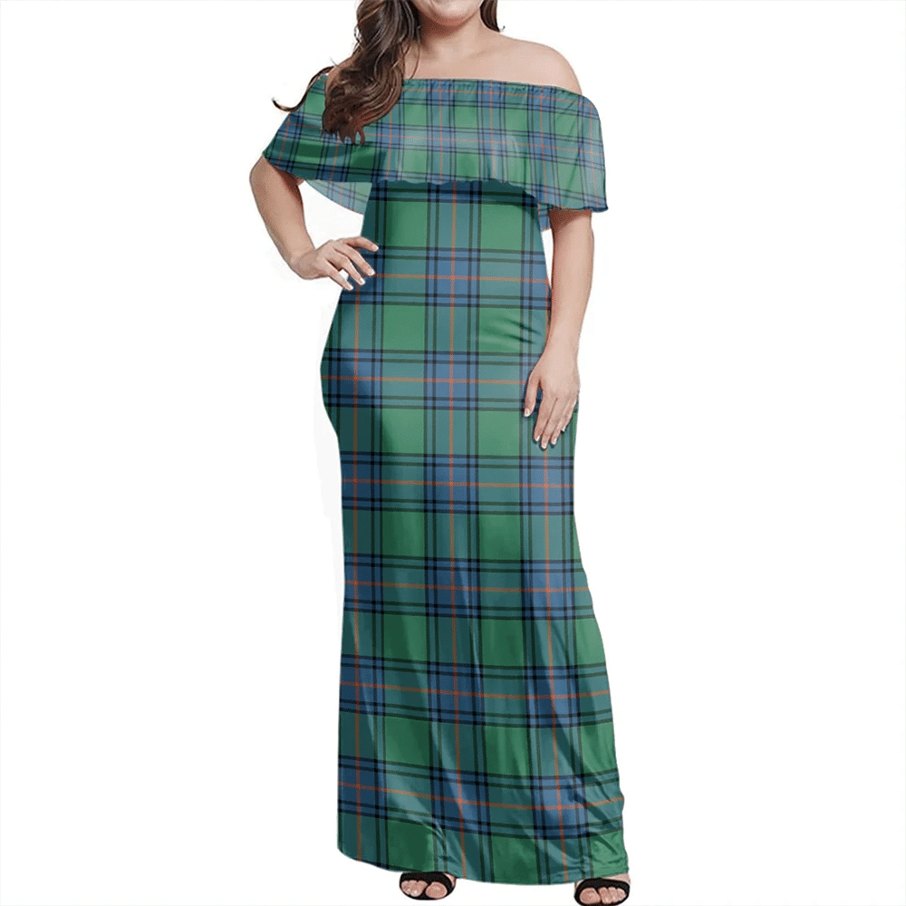 Shaw Ancient Tartan Off Shoulder Long Dress