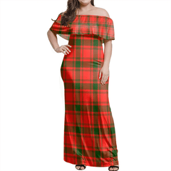 MacQuarrie Modern Tartan Off Shoulder Long Dress