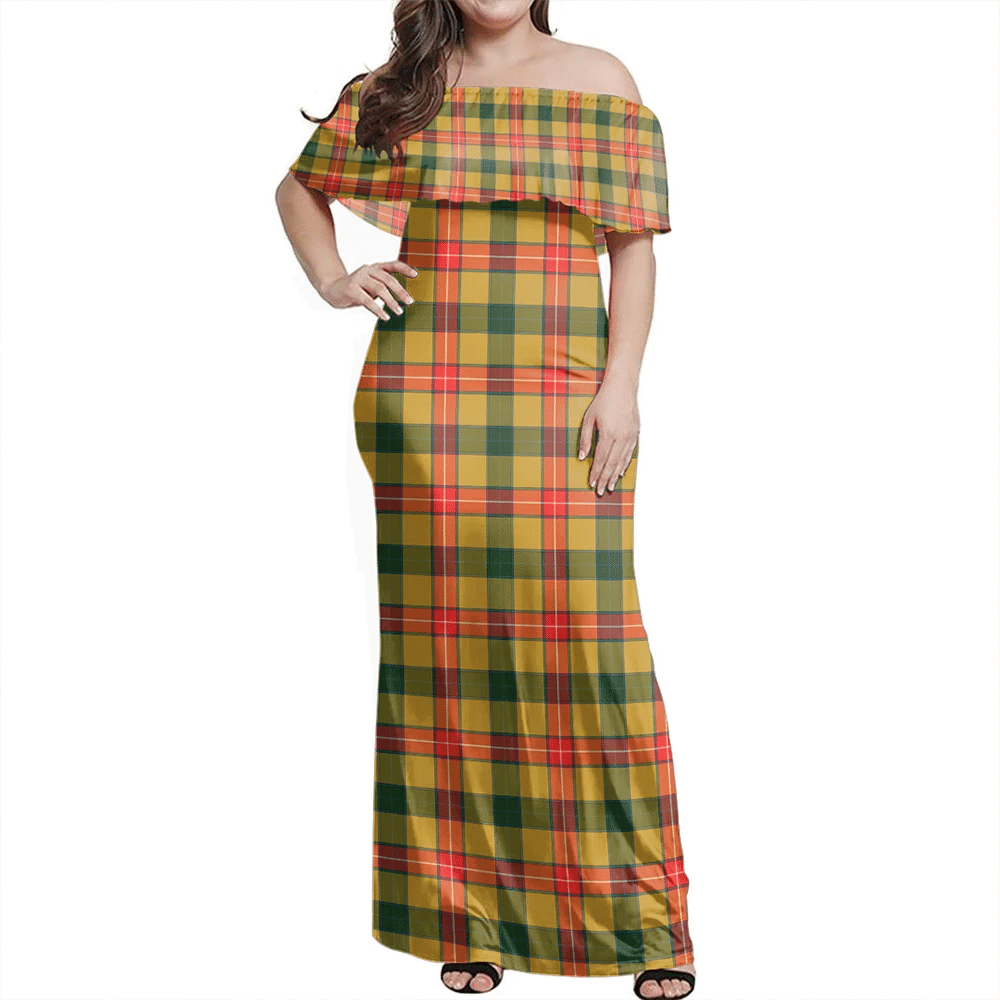 Baxter Tartan Off Shoulder Long Dress