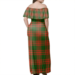 Menzies Green Modern Tartan Off Shoulder Long Dress