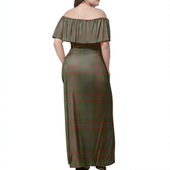 Gray Tartan Off Shoulder Long Dress