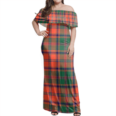 Stewart Of Appin Ancient Tartan Off Shoulder Long Dress