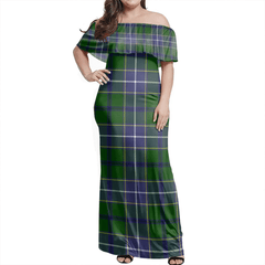 Wishart Hunting Modern Tartan Off Shoulder Long Dress