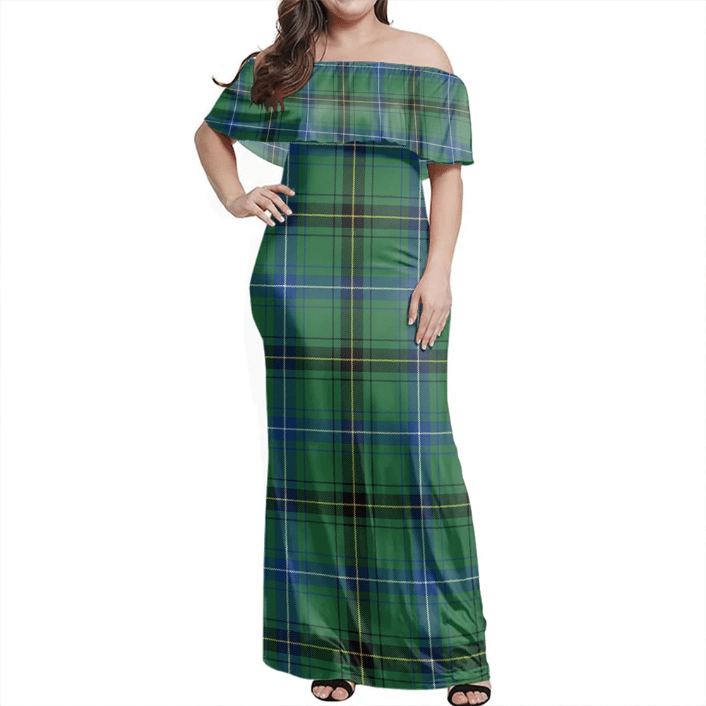 Henderson Ancient Tartan Off Shoulder Long Dress