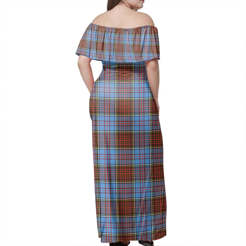 Anderson Modern Tartan Off Shoulder Long Dress