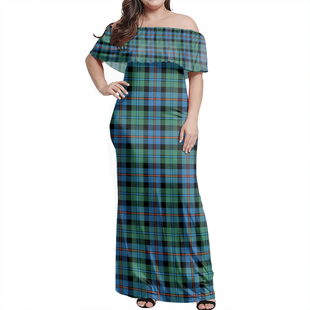 Campbell Of Cawdor Ancient Tartan Off Shoulder Long Dress