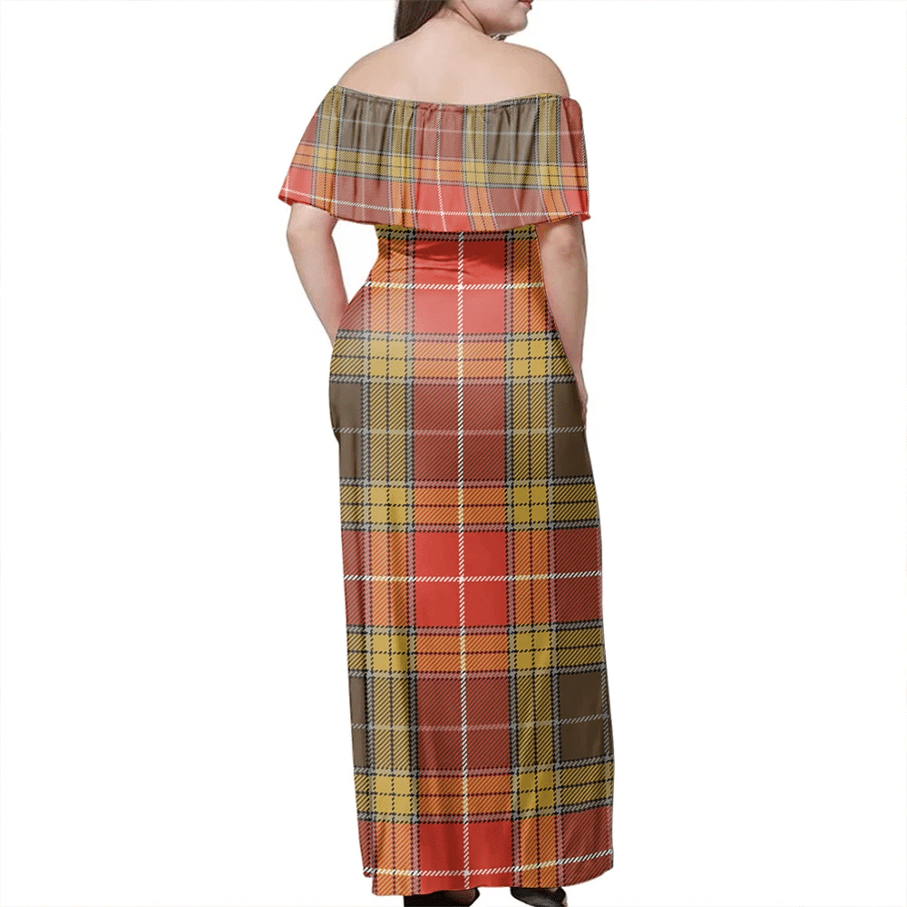 Buchanan Old Set Tartan Off Shoulder Long Dress