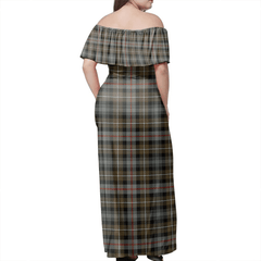 MacKenzie Weathered Tartan Off Shoulder Long Dress