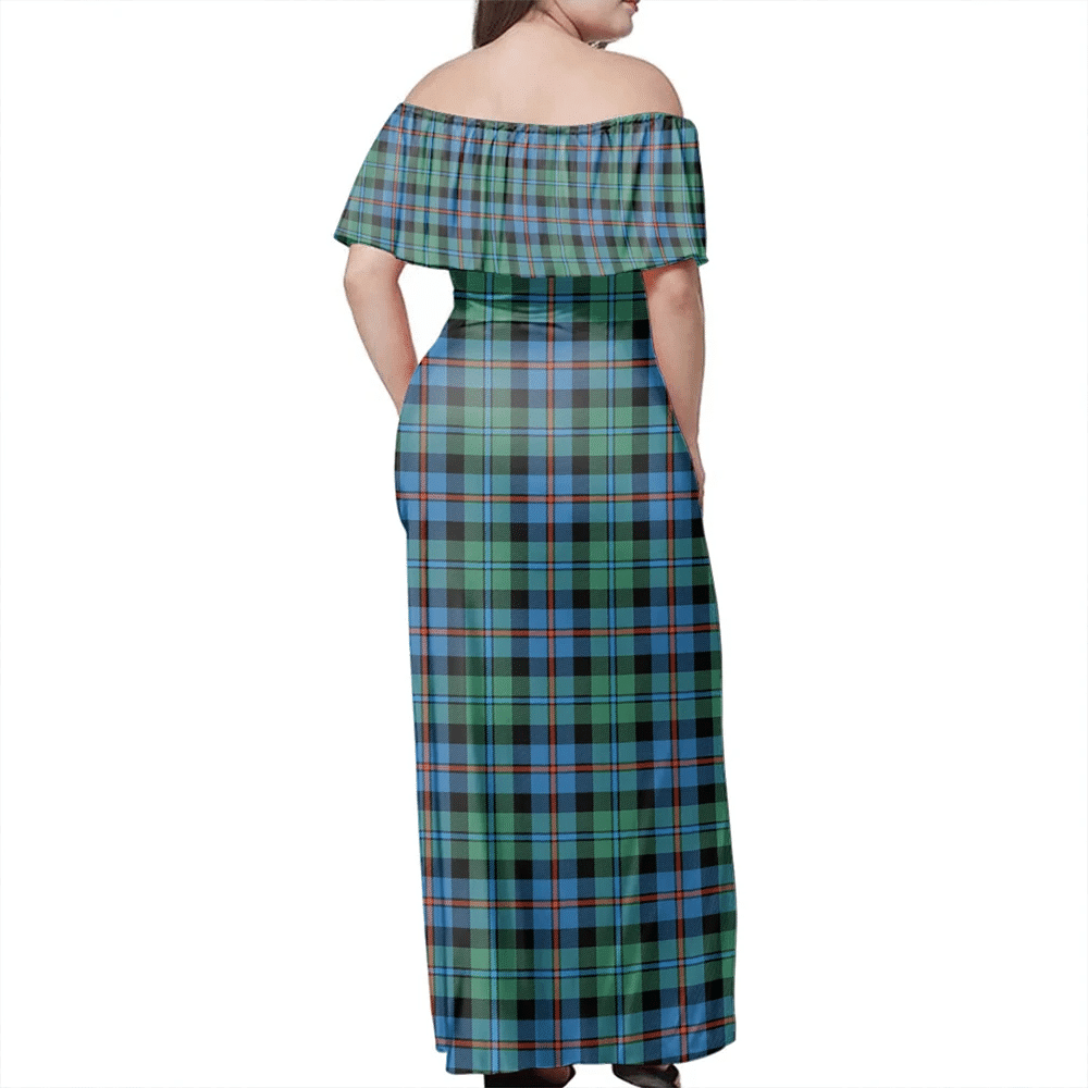 Campbell Of Cawdor Ancient Tartan Off Shoulder Long Dress