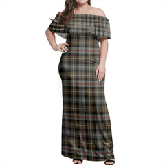 MacKenzie Weathered Tartan Off Shoulder Long Dress