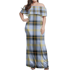 Bell Of The Borders Tartan Off Shoulder Long Dress