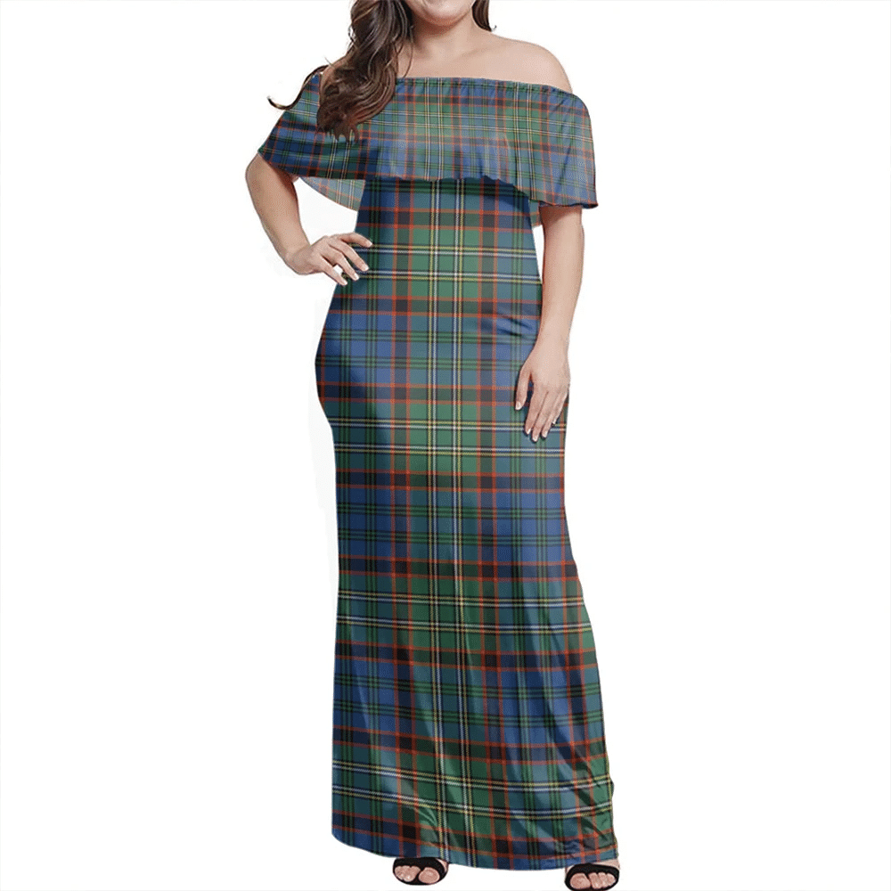 Nicolson Hunting Ancient Tartan Off Shoulder Long Dress