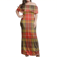 Buchanan Old Set Tartan Off Shoulder Long Dress