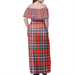 MacFarlane Modern Tartan Off Shoulder Long Dress