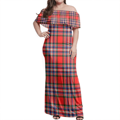 MacFarlane Modern Tartan Off Shoulder Long Dress