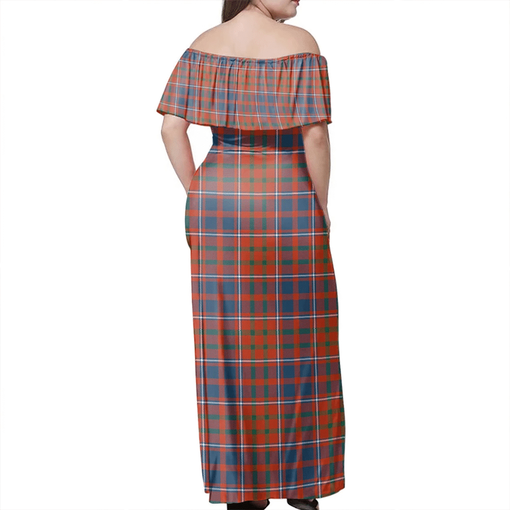 Cameron Of Lochiel Ancient Tartan Off Shoulder Long Dress