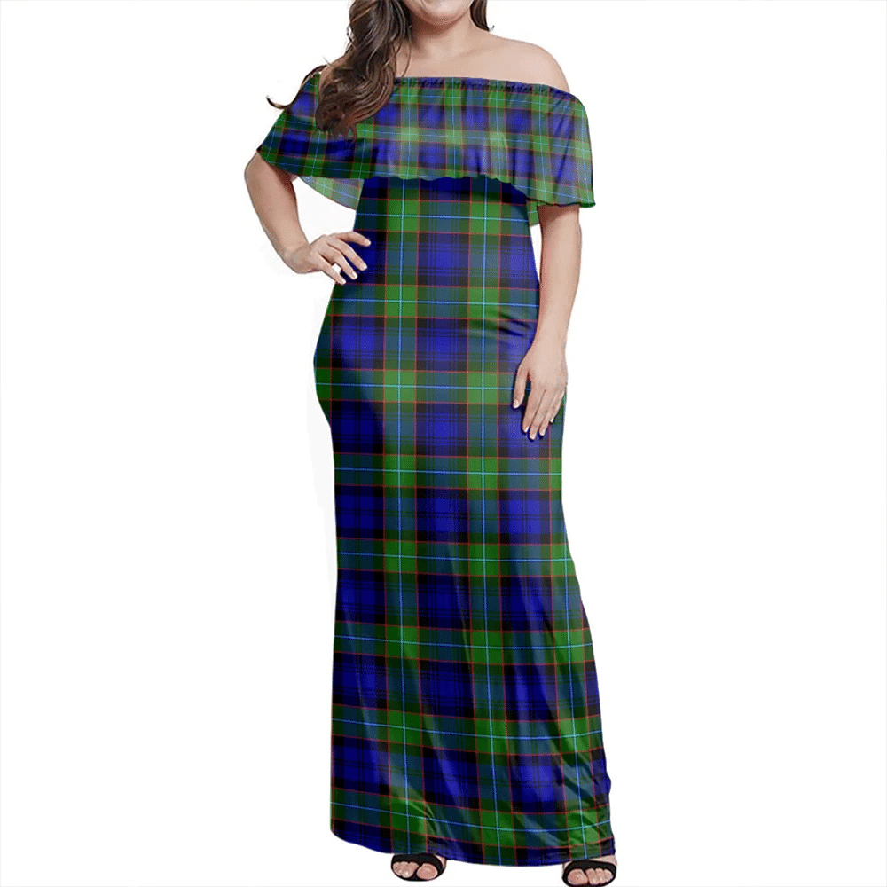 Sempill Modern Tartan Off Shoulder Long Dress