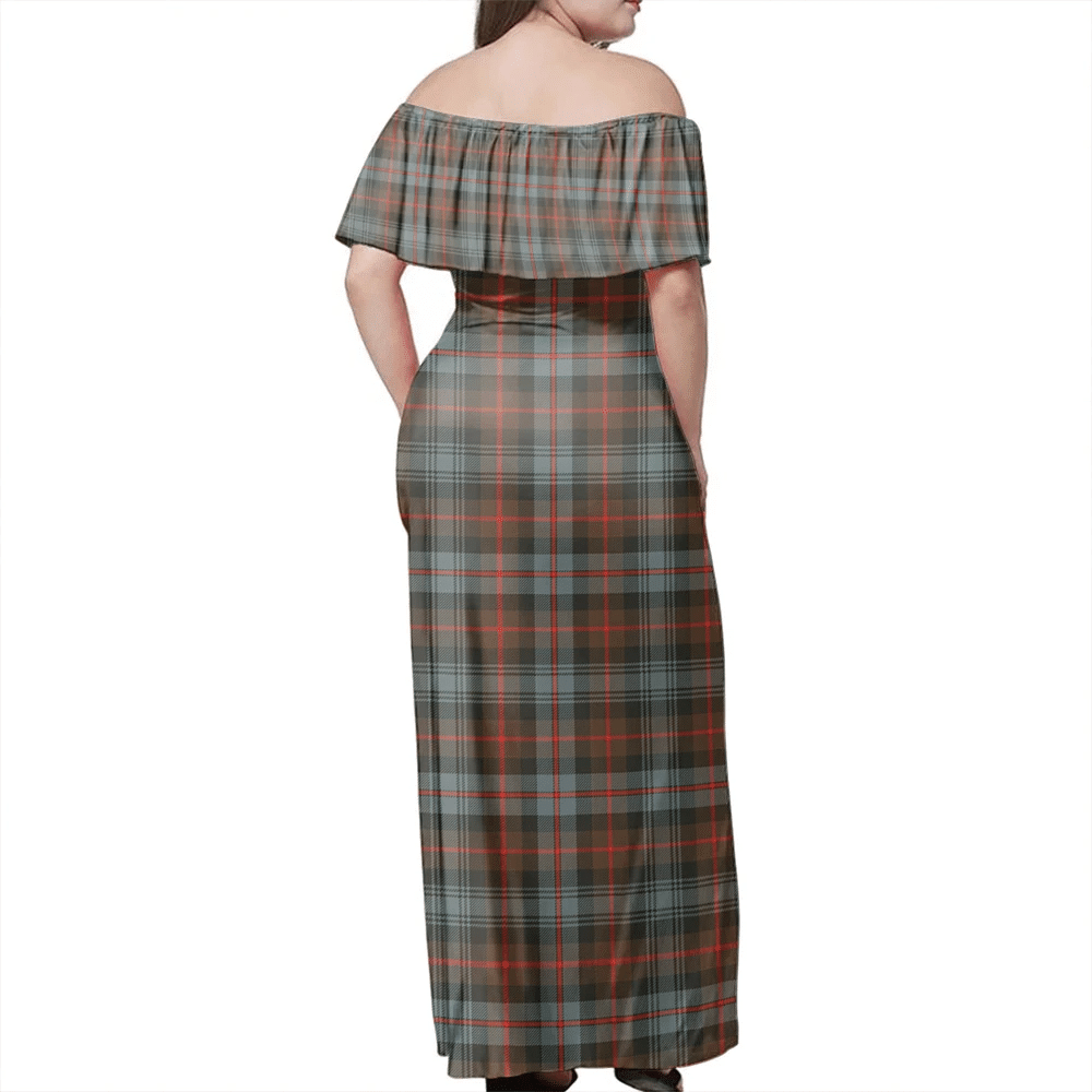 Murray Of Atholl Weathered Tartan Off Shoulder Long Dress