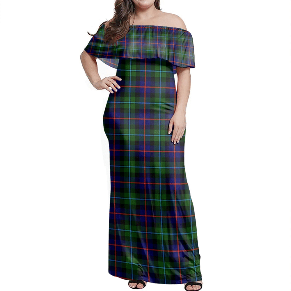 Campbell Of Cawdor Modern Tartan Off Shoulder Long Dress