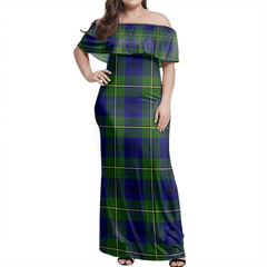 Johnston Modern Tartan Off Shoulder Long Dress