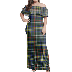 Scott Green Modern Tartan Off Shoulder Long Dress