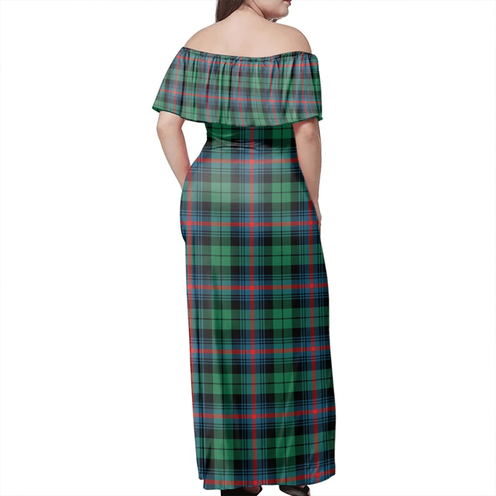 Urquhart Broad Red Ancient Tartan Off Shoulder Long Dress