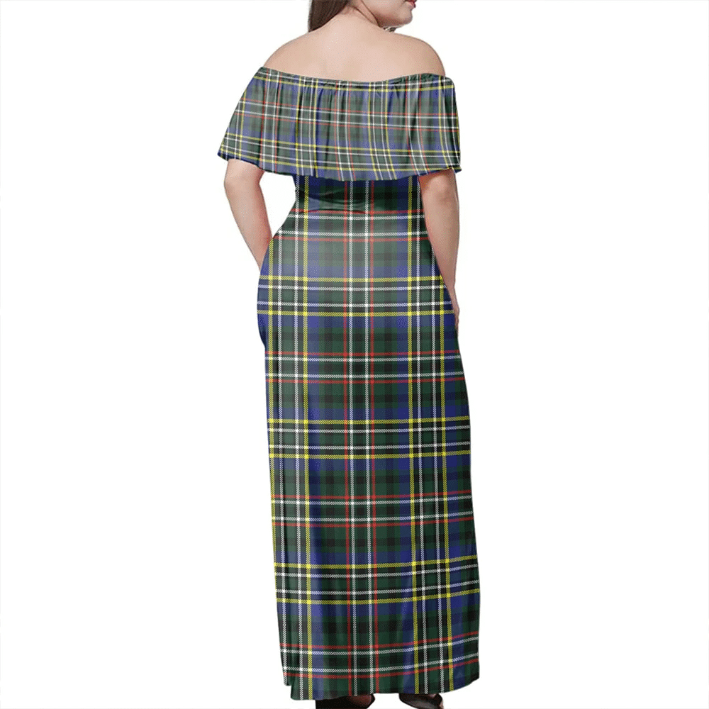 Scott Green Modern Tartan Off Shoulder Long Dress