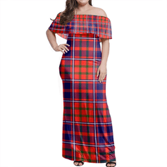 Cameron Of Lochiel Modern Tartan Off Shoulder Long Dress