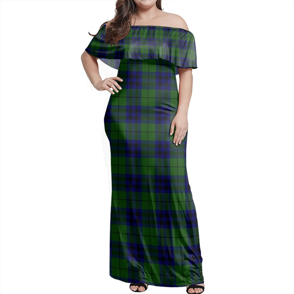 Keith Modern Tartan Off Shoulder Long Dress