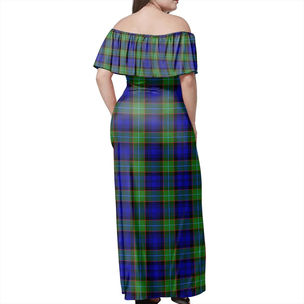 Sempill Modern Tartan Off Shoulder Long Dress