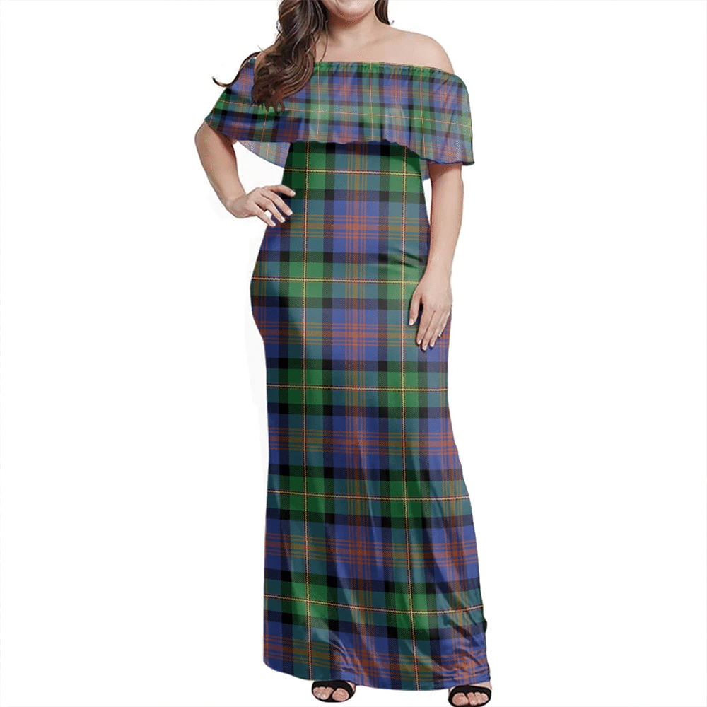 Logan Ancient Tartan Off Shoulder Long Dress