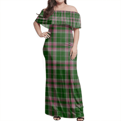 Gray Hunting Tartan Off Shoulder Long Dress