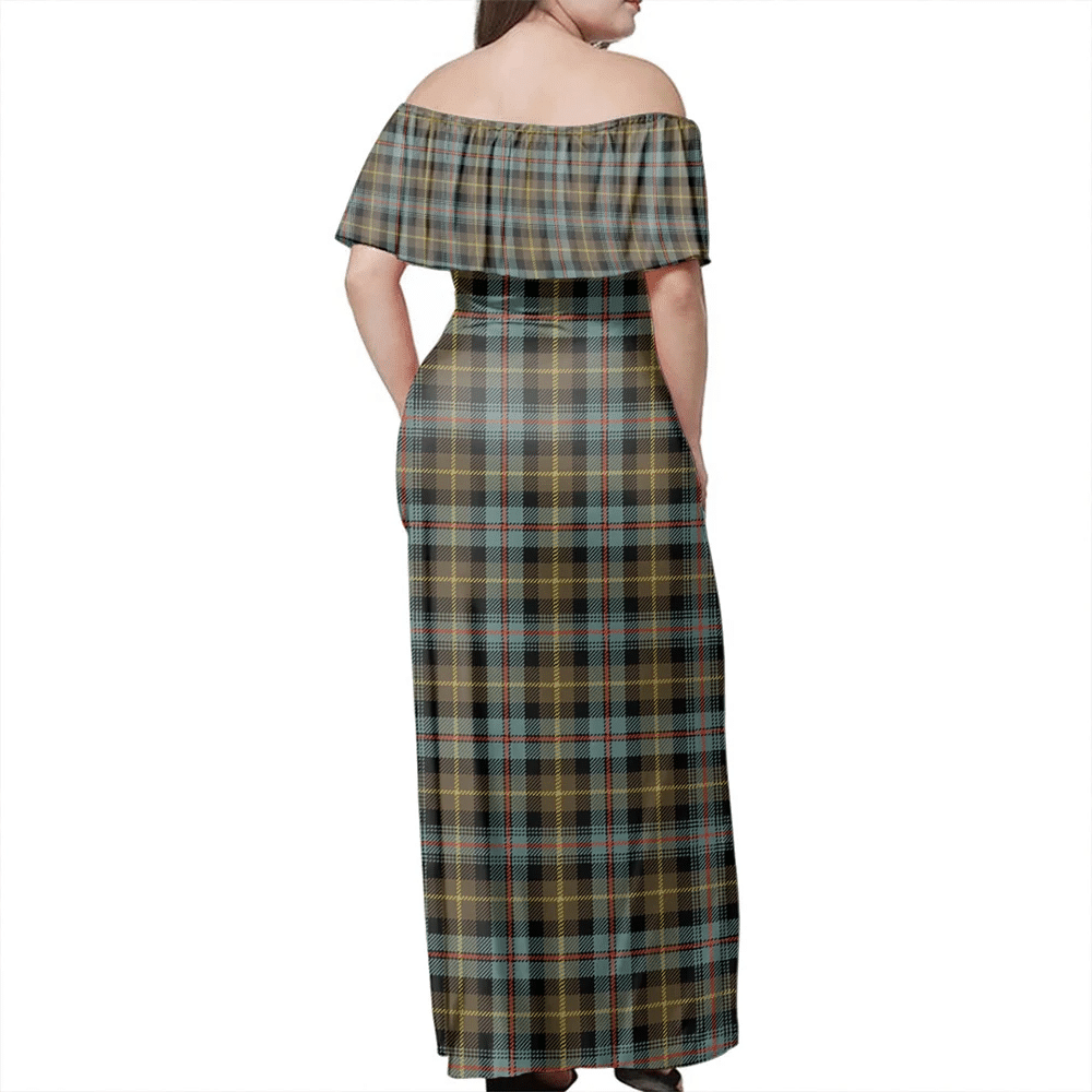 Farquharson Weathered Tartan Off Shoulder Long Dress