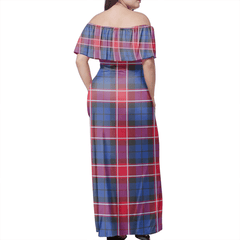 Graham Of Menteith Red Tartan Off Shoulder Long Dress