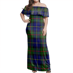 MacLeod Of Harris Modern Tartan Off Shoulder Long Dress