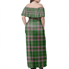 Gray Hunting Tartan Off Shoulder Long Dress