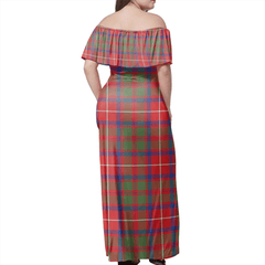 Shaw Red Modern Tartan Off Shoulder Long Dress