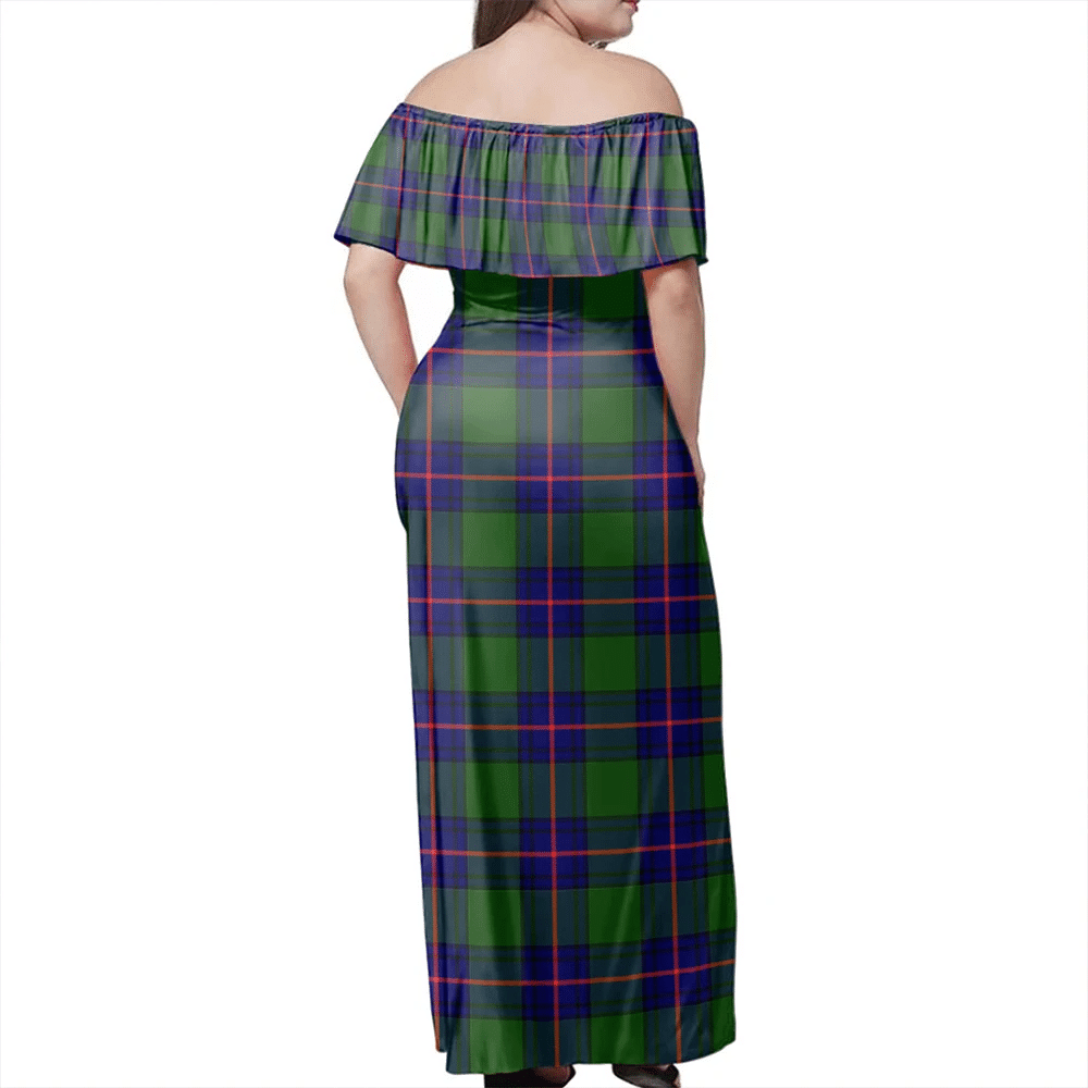 Shaw Modern Tartan Off Shoulder Long Dress