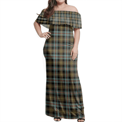 Farquharson Weathered Tartan Off Shoulder Long Dress