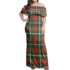 Prince Of Wales Tartan Off Shoulder Long Dress