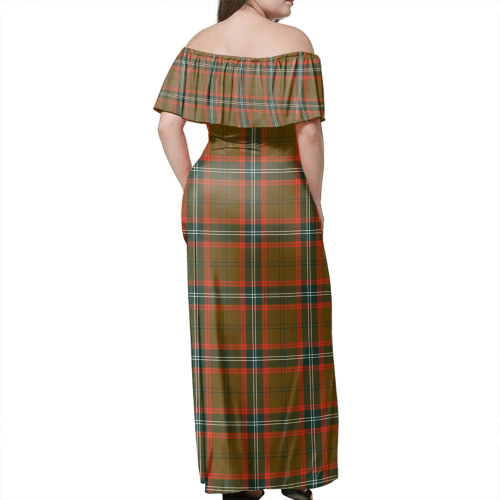 Seton Hunting Modern Tartan Off Shoulder Long Dress