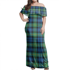 Gordon Ancient Tartan Off Shoulder Long Dress