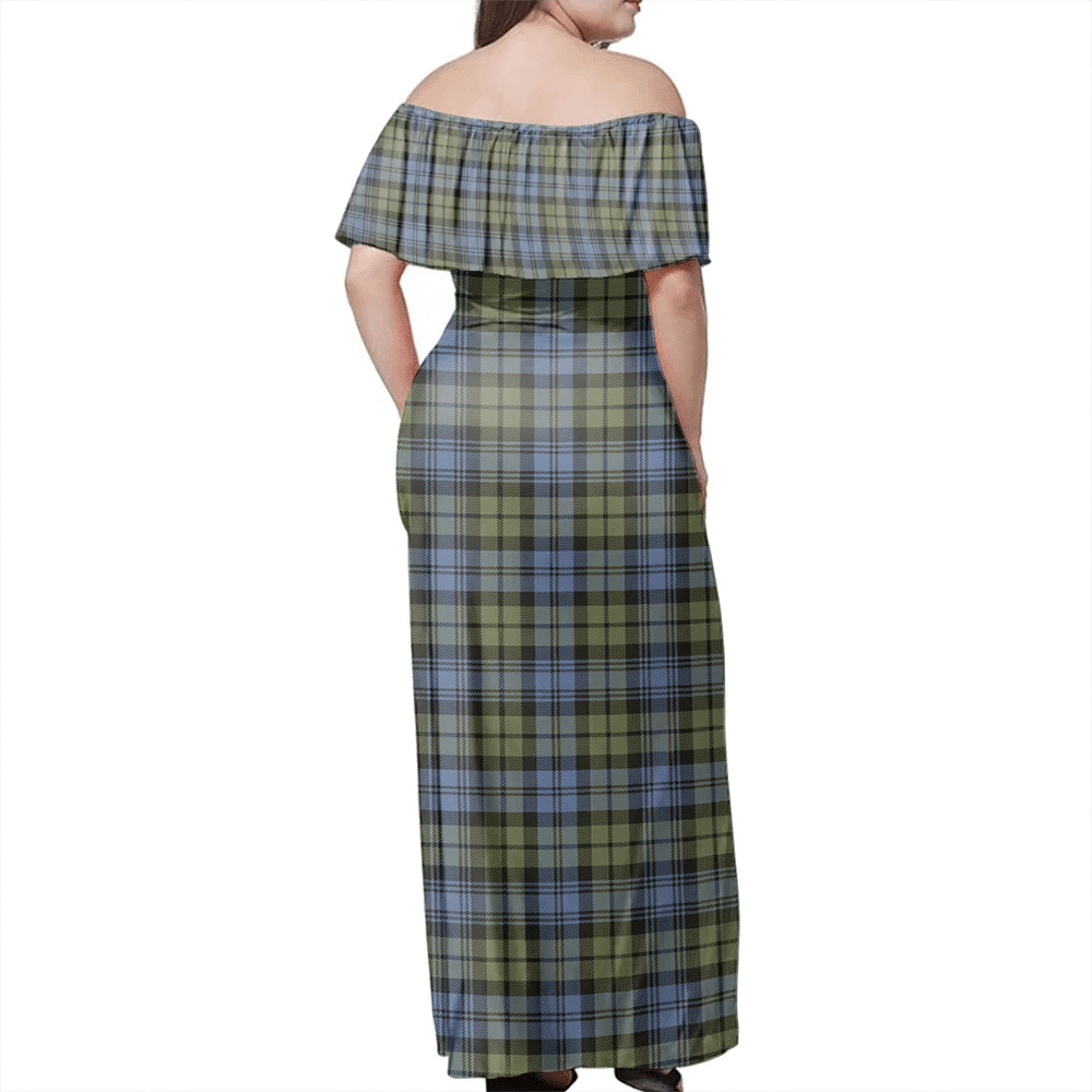 Campbell Faded Tartan Off Shoulder Long Dress