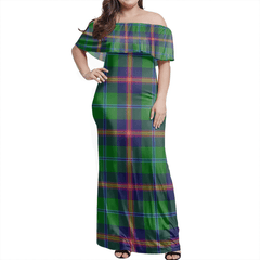 Young Modern Tartan Off Shoulder Long Dress