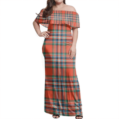 MacFarlane Ancient Tartan Off Shoulder Long Dress