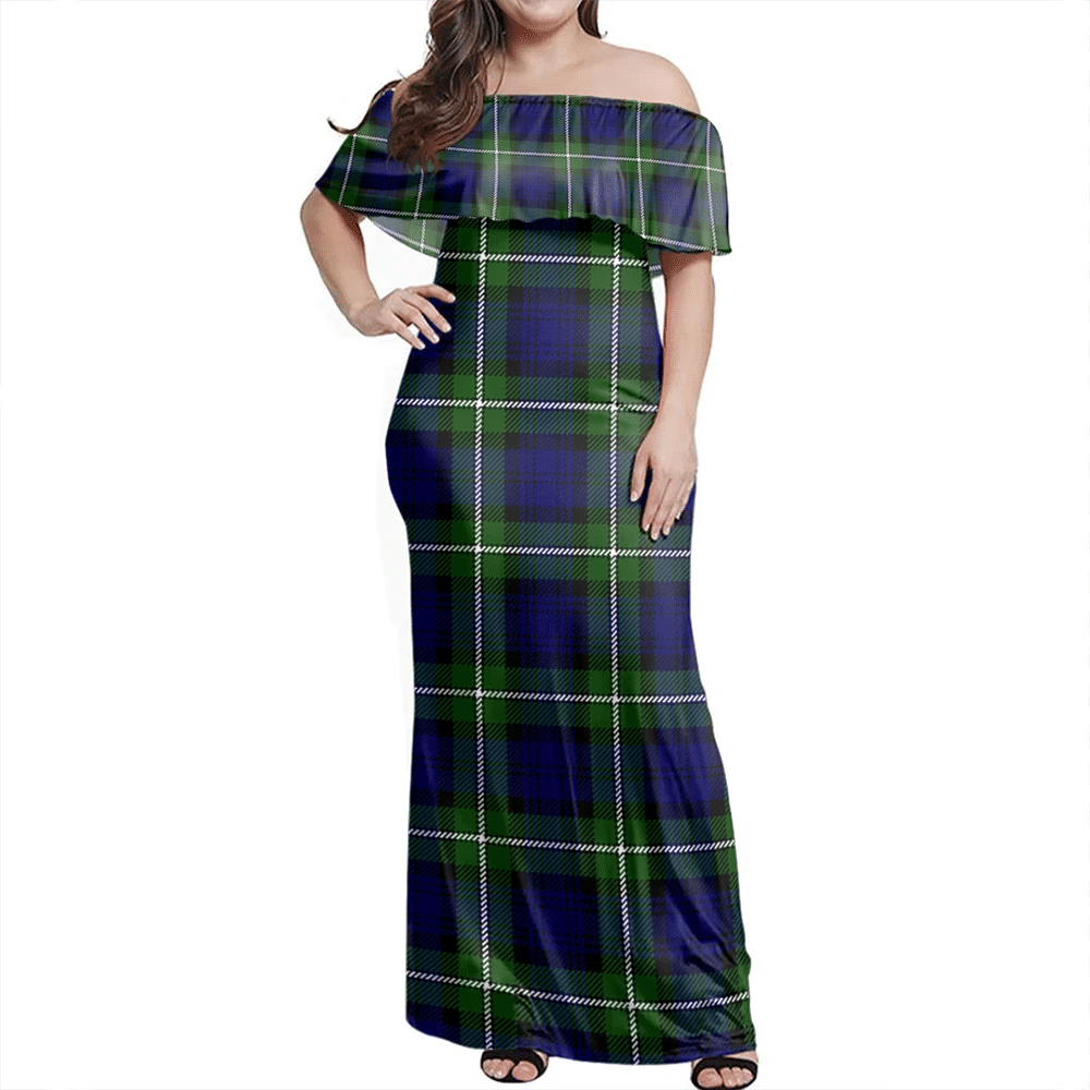 Forbes Modern Tartan Off Shoulder Long Dress