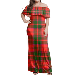 Crief District Tartan Off Shoulder Long Dress