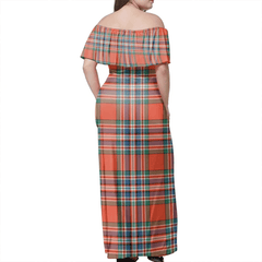 MacFarlane Ancient Tartan Off Shoulder Long Dress