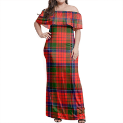 Nicolson Modern Tartan Off Shoulder Long Dress